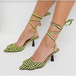 NWOT Asos Design Shelby Heels in Yellow Plaid Size 7‎